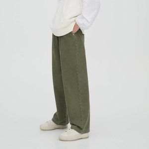 NWT PULL & BEAR Women 0 Wide-leg jeans with darts in Olive Waist 24" High Rise